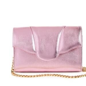 Liselle Kiss Pink Metallic Leather Crossbody Clutch Evening Bag Purse